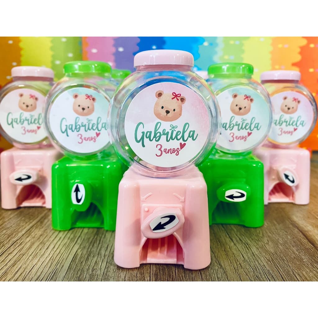 Candy Machine Personalizada Ursinhos | Baleiro Infantil com Nome e Idade Festa Infantil
