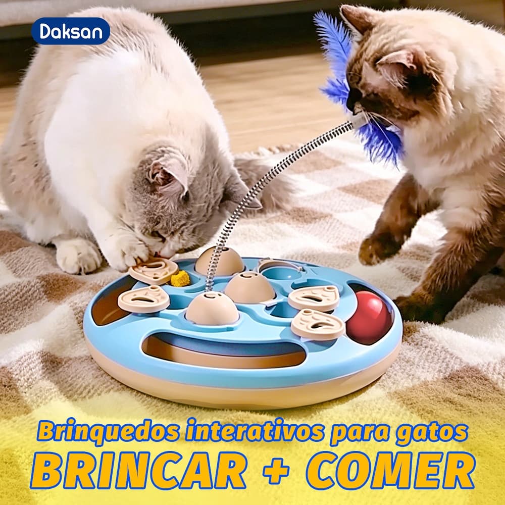 Brinquedo Interativo 5 em 1 para Gatos com Dispenser de Petiscos e Comedouro Lento