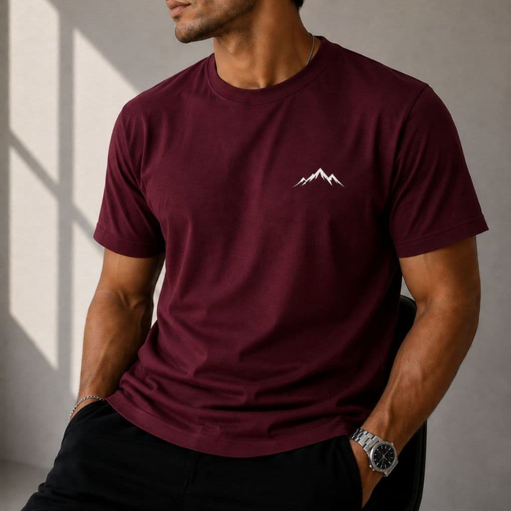 Camiseta Masculina Montanha Cores Vivas 100% Algodão Casual Confortável Estilo Aventura