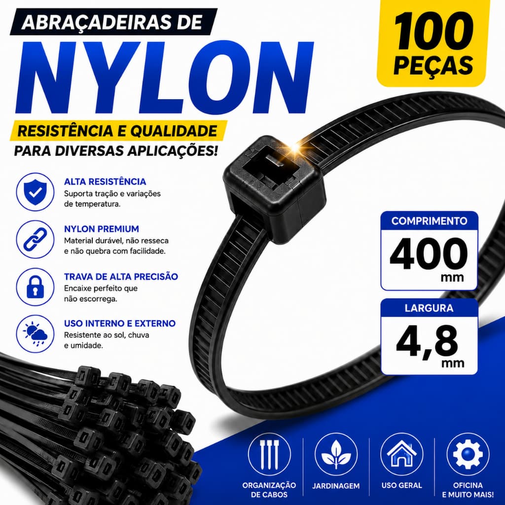 Abraçadeira De Nylon Kit com 100 unidades Enforca Gato Fita Cinta Plástica