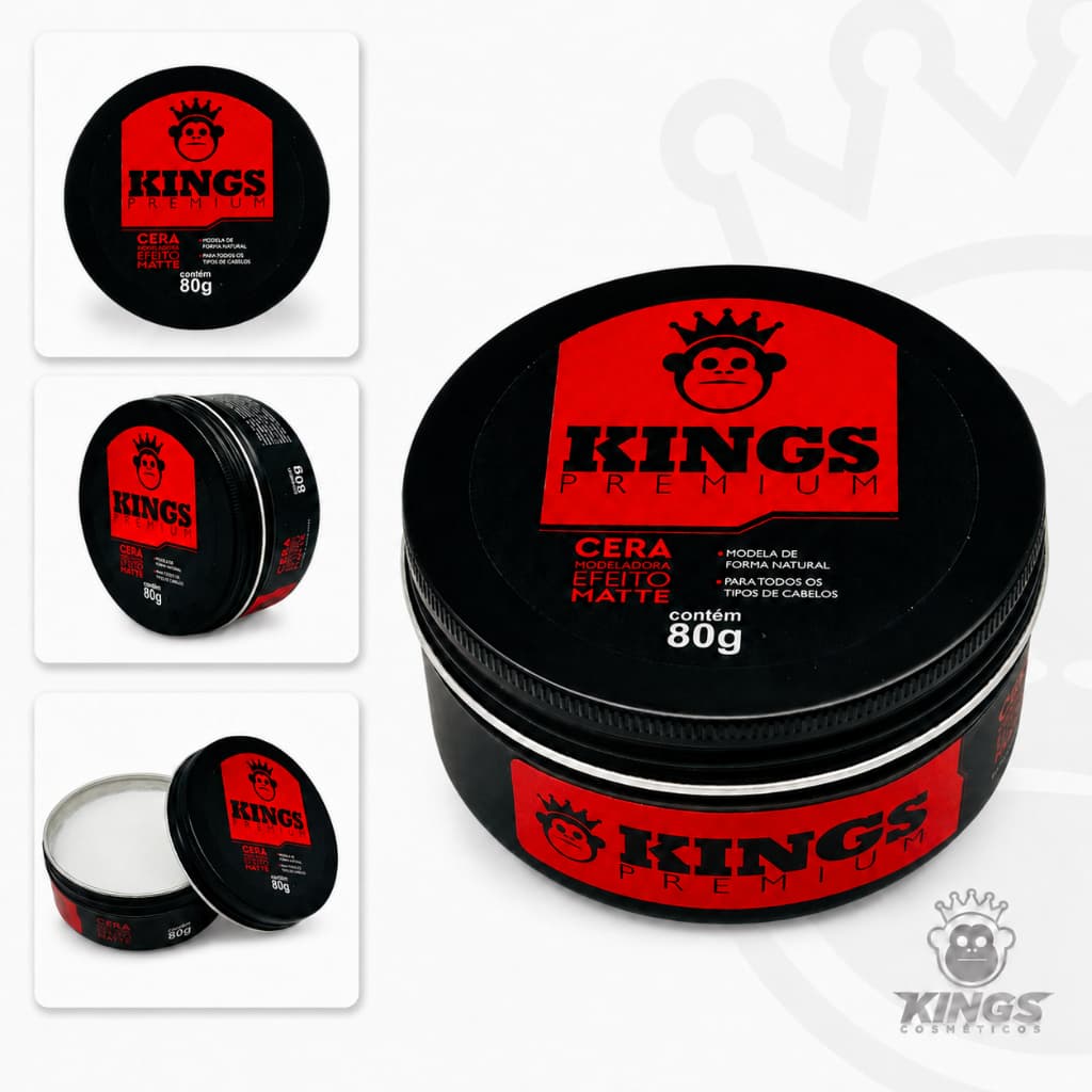 Pomada Cera Modeladora Matte Kings 80g - Efeito Seco, Acabamento Profissional e Lata de Alumínio