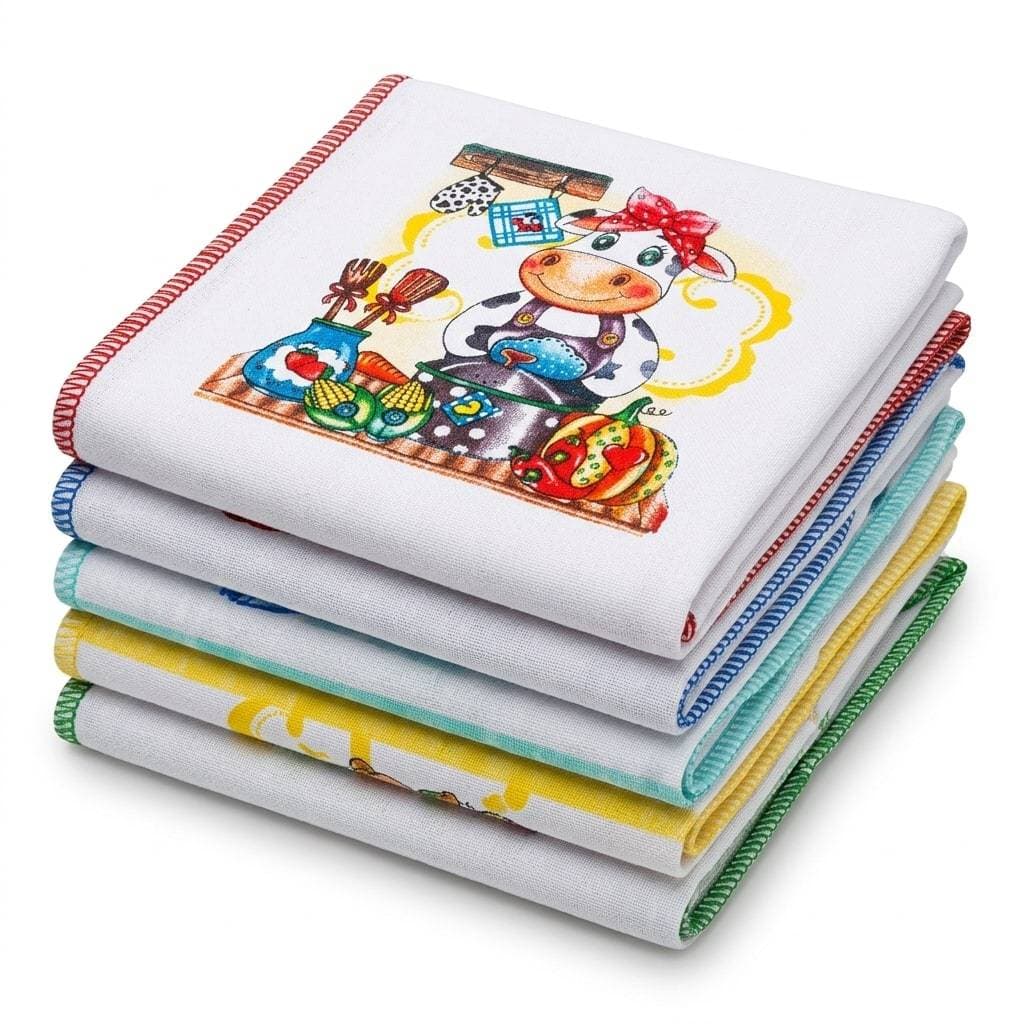 Kit 10 Pano de Prato Algodão Estampado Com Viés Colorido 60x40cm Sortidos