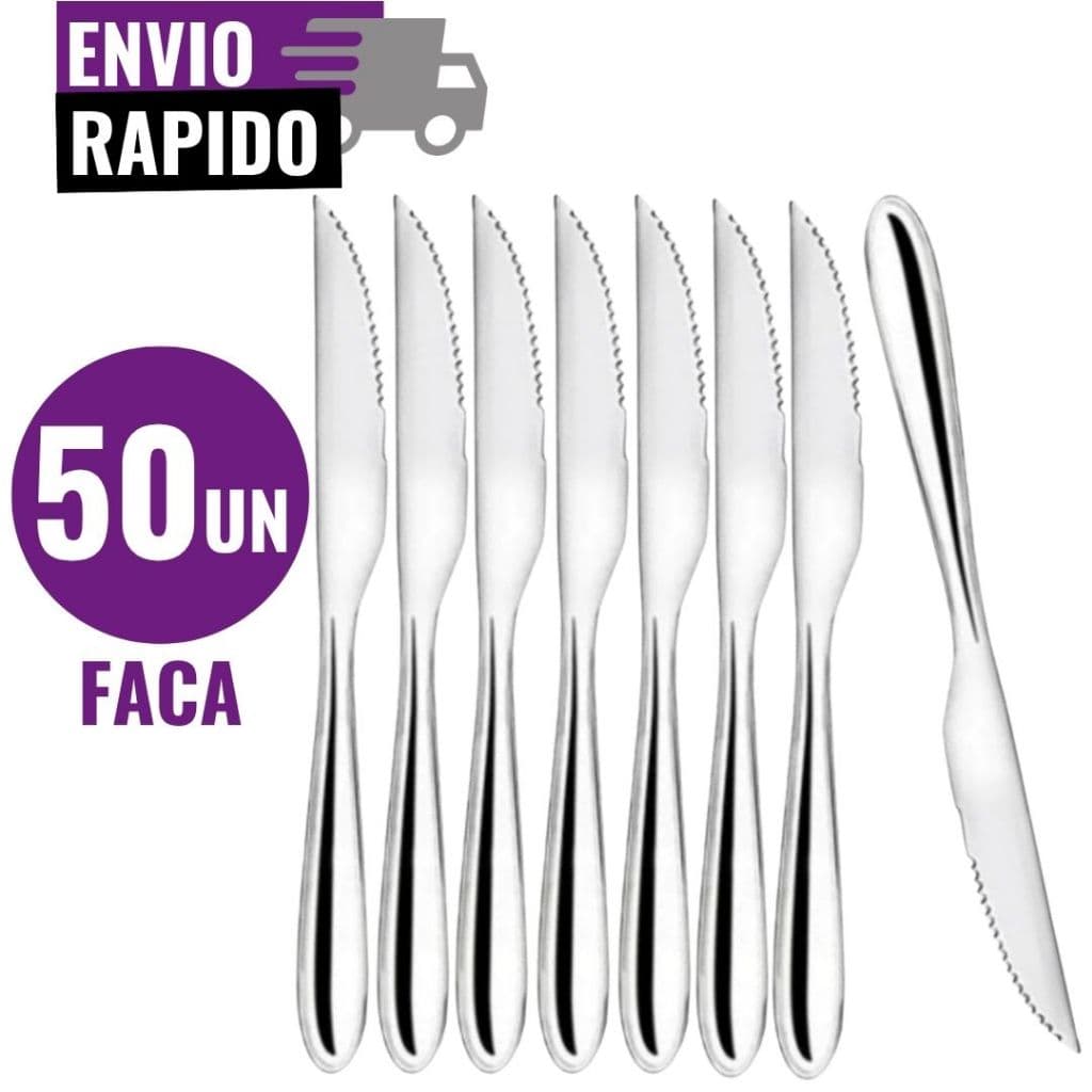 Faca de Mesa de Aço Inox | 50 Unidades Premium Talher Para Casas Restaurantes Bares Buffet Faqueiro