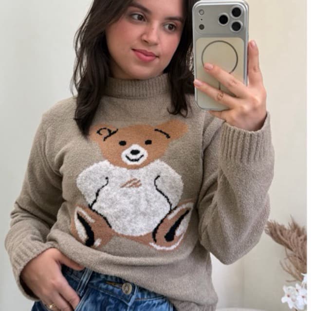Blusa Tricô Mousse de Urso da Moda Quentinha Trico Grosso Poliana