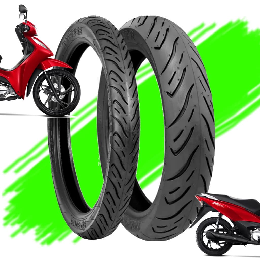 Kit Par Pneus Dianteiro e Traseiro Technic Biz100 125 Pop100 60/100-17 + 80/100-14 para uso com câmara de ar