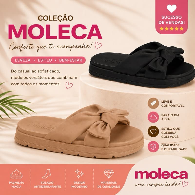 Sandália Slide Tamanco Feminino Moleca Laço Conforto Casual Novidade Moda