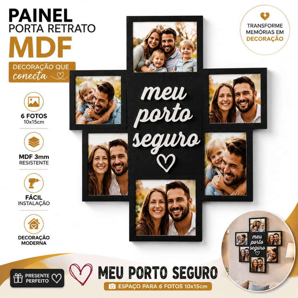 Porta Retrato Meu Porto Seguro MDF Painel De Fotos Decorativo Família Presente Para Pais
