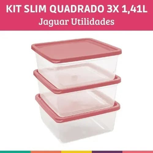 Kit Quadrado 3 Potes Slim 1,41 Litros Multiuso tampa sortida Jaguar