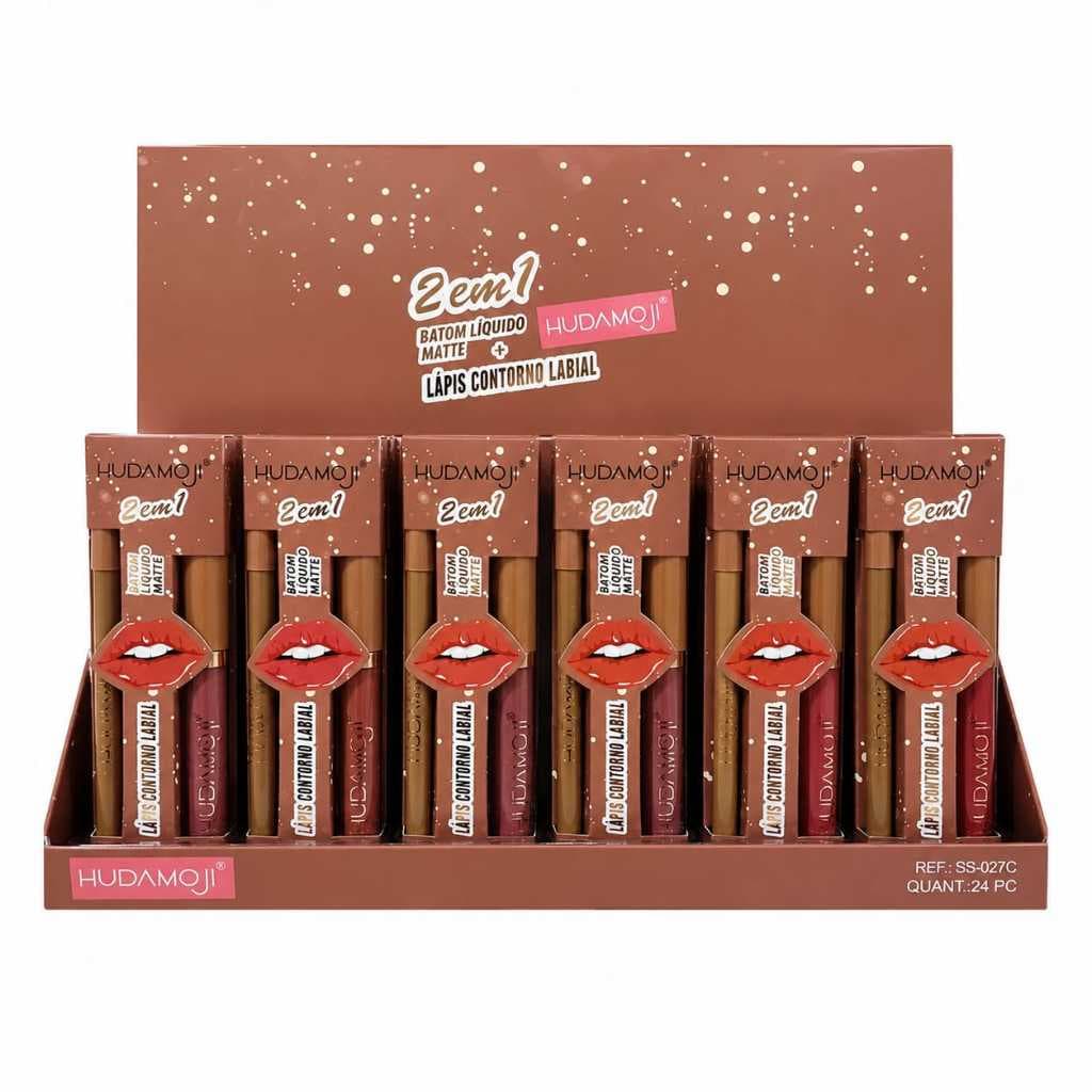 Kit 2 em 1 Batom Líquido Matte + Lápis Labial de Contorno Hudamoji SS-027C e ss-027B