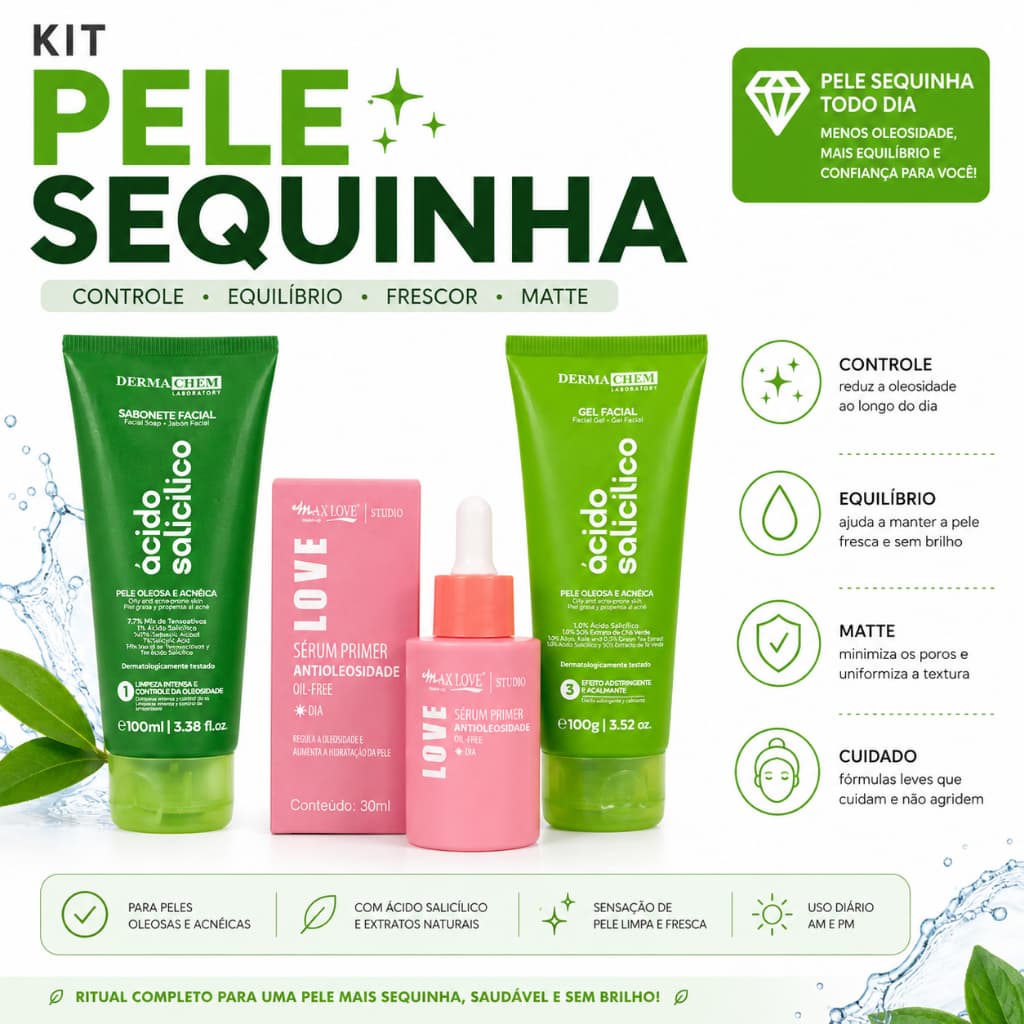 Kit skincare limpeza de pele oleosa antioleosidade acne cravos