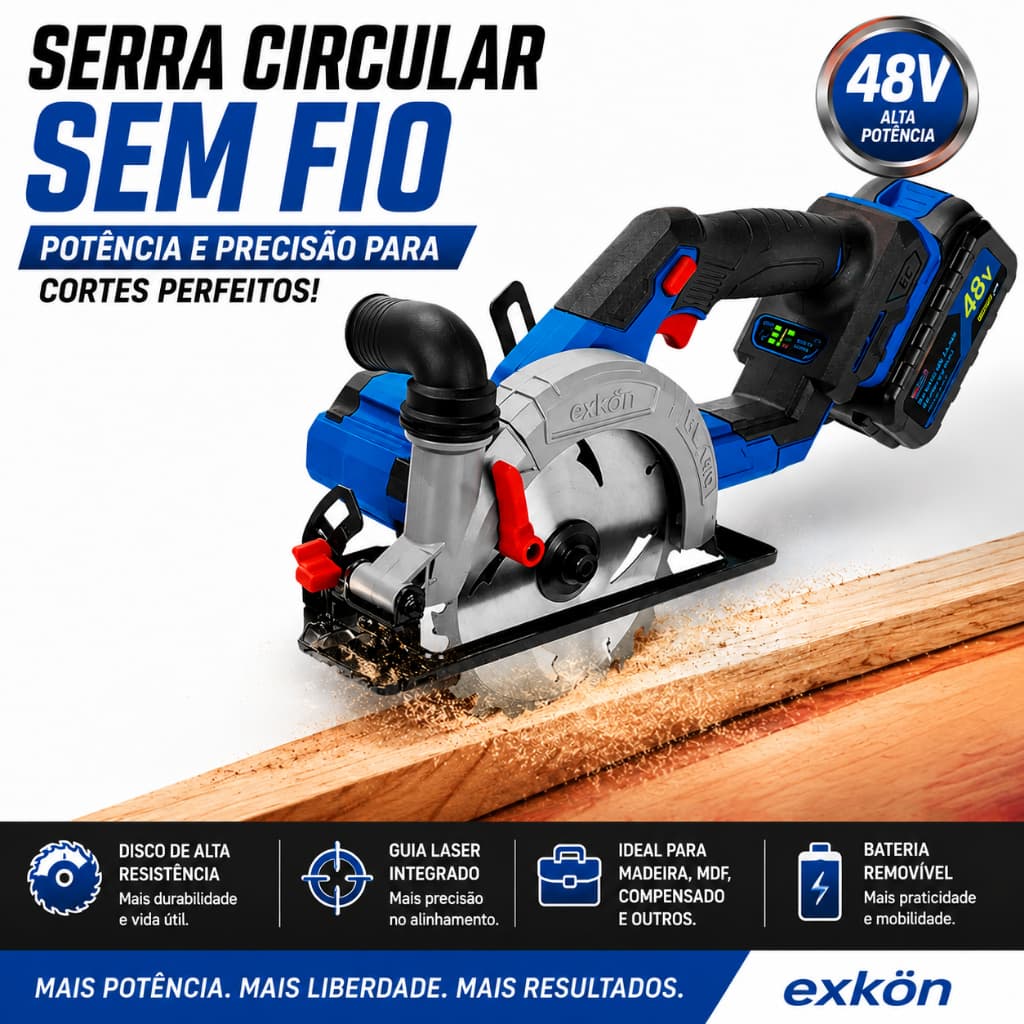 Serra Circular Profissional Recarregável Portátil Brushless Bateria 48v Exbom