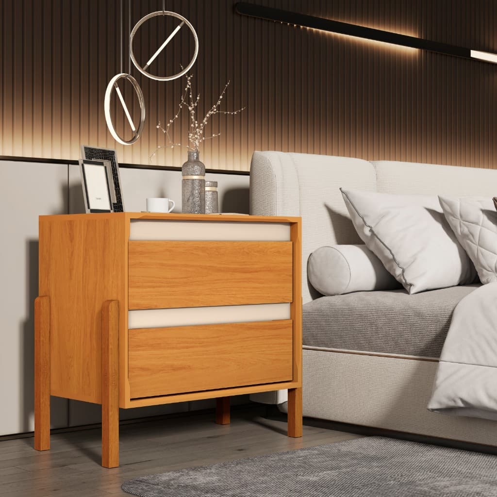Mesa de Cabeceira Mudo Verona 2 Gavetas MDF Pés Madeira Maciça Mesa De Cabeceira Moderna Duo Color