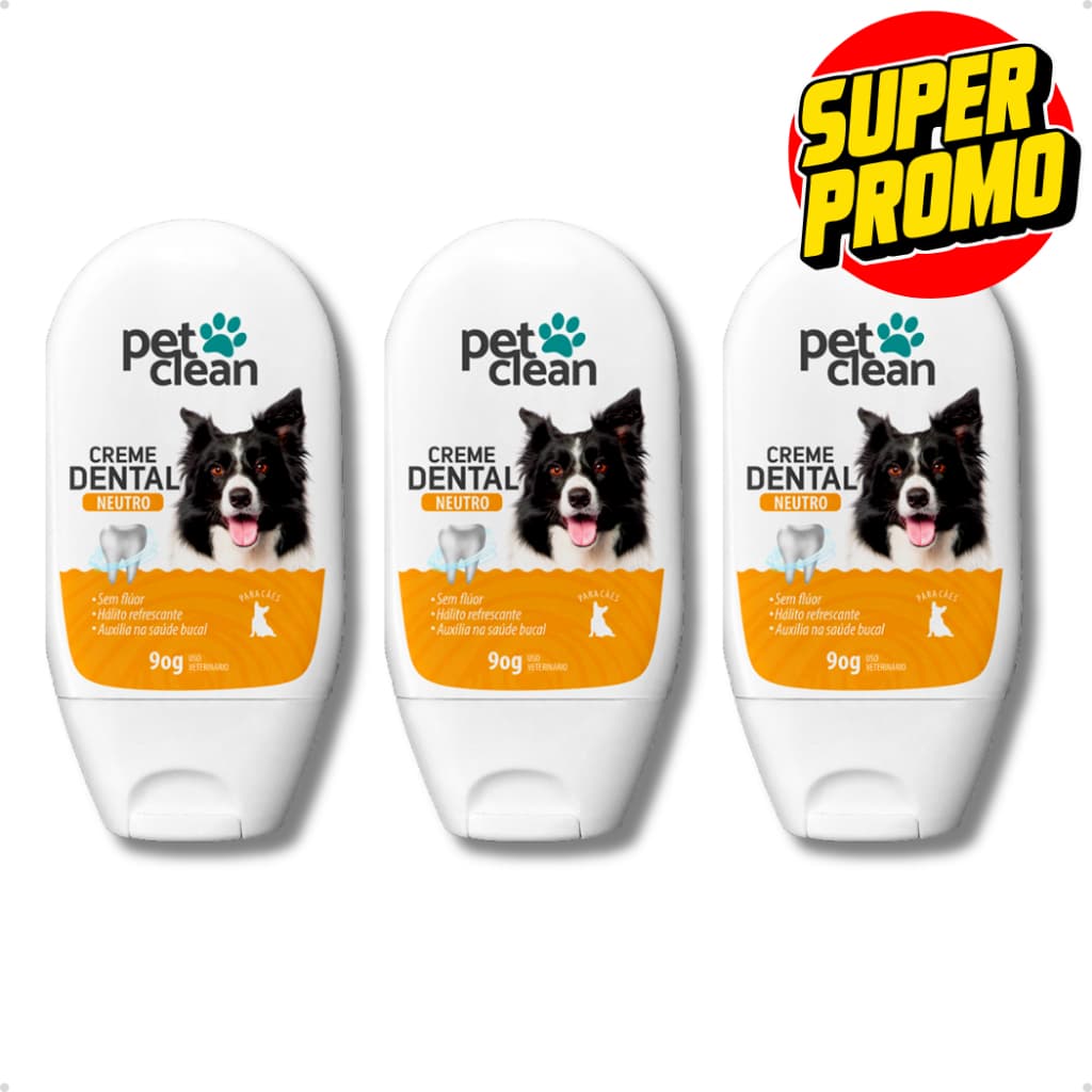 Kit com 1 ou 3 ou 5 Creme Dental Pasta de Dente para Cachorro e Gato Pet Shop Pet Clean Neutro 90g