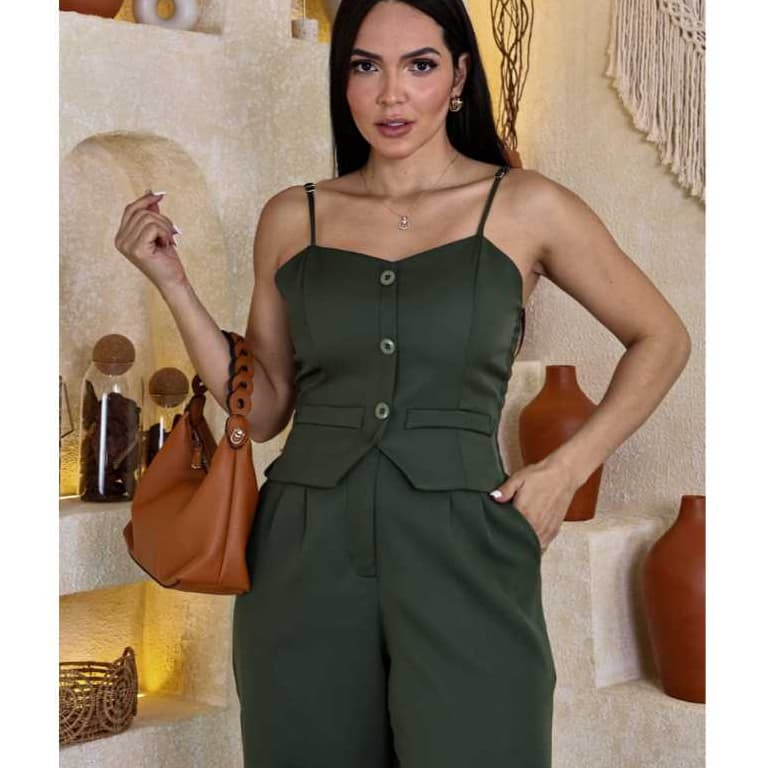 Conjunto Elegância Moderna com Calça Pantalona e Corset Estruturado Liquidação2026**