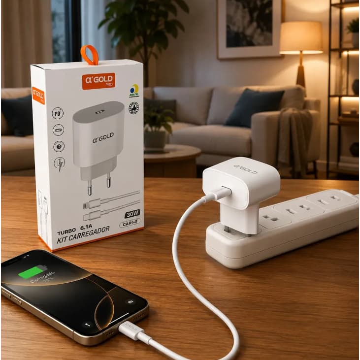 Carregador Turbo A'Gold CA31-2 30W PD USB-C com Cabo Lightning Original