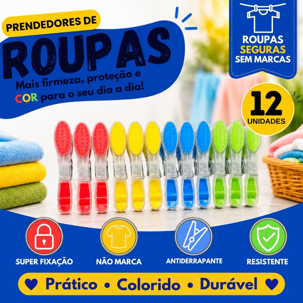 Prendedor Pregadores 60, 48, 36, 24, 12 Unidades 9x1Cm Borrachado Sanremo Para Roupas Multicolorido