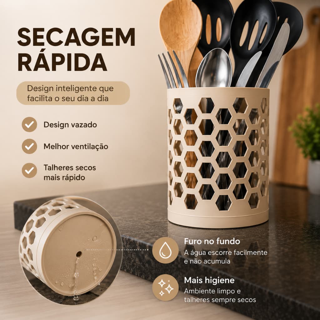 Escorredor de Talheres Vazado Porta Talheres Organizador de Cozinha Secagem Rápida