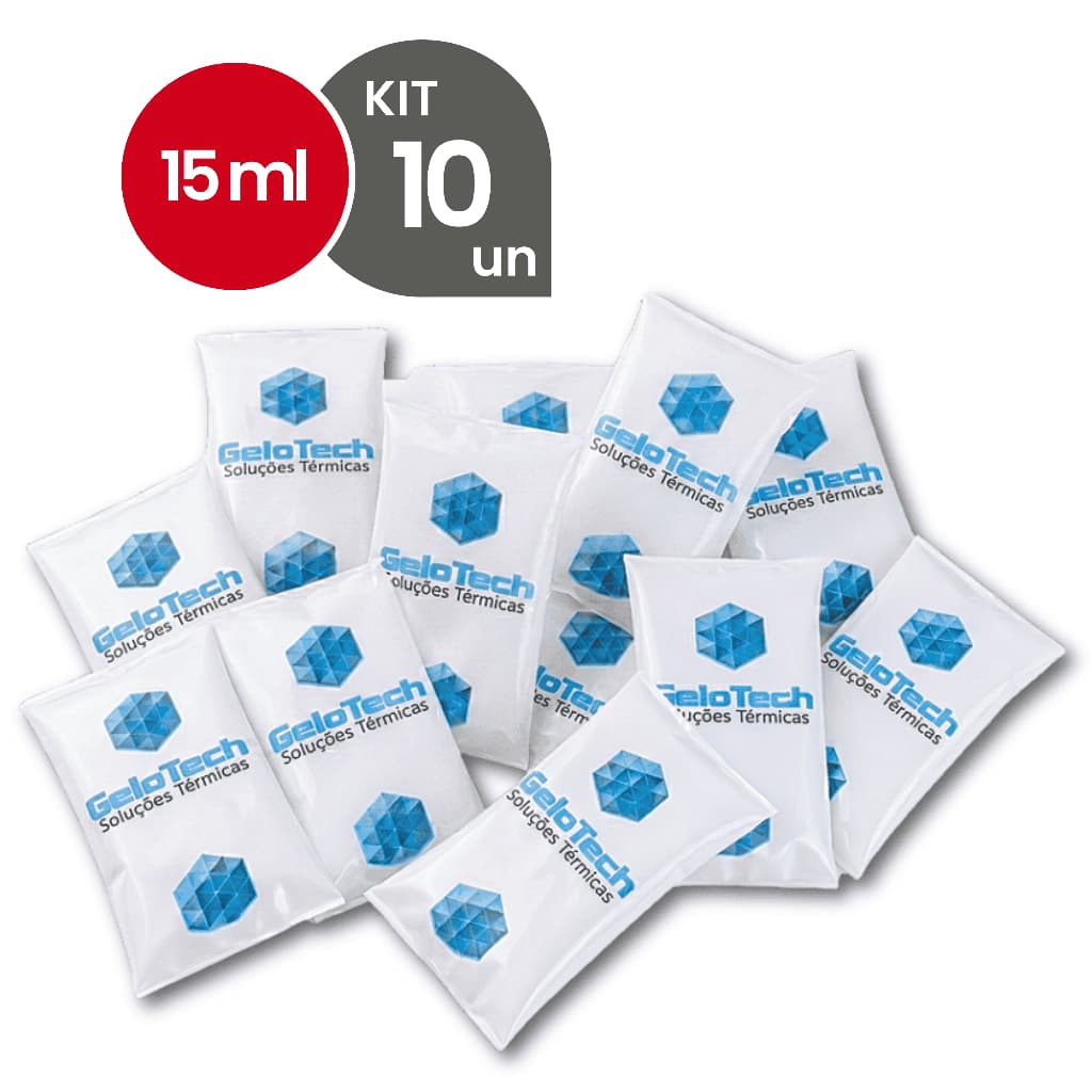 10 Gelo Reutilizável 15ml Até 8h Gelado Não Molha | GeloTech Flexível Gel Artificial Atóxico