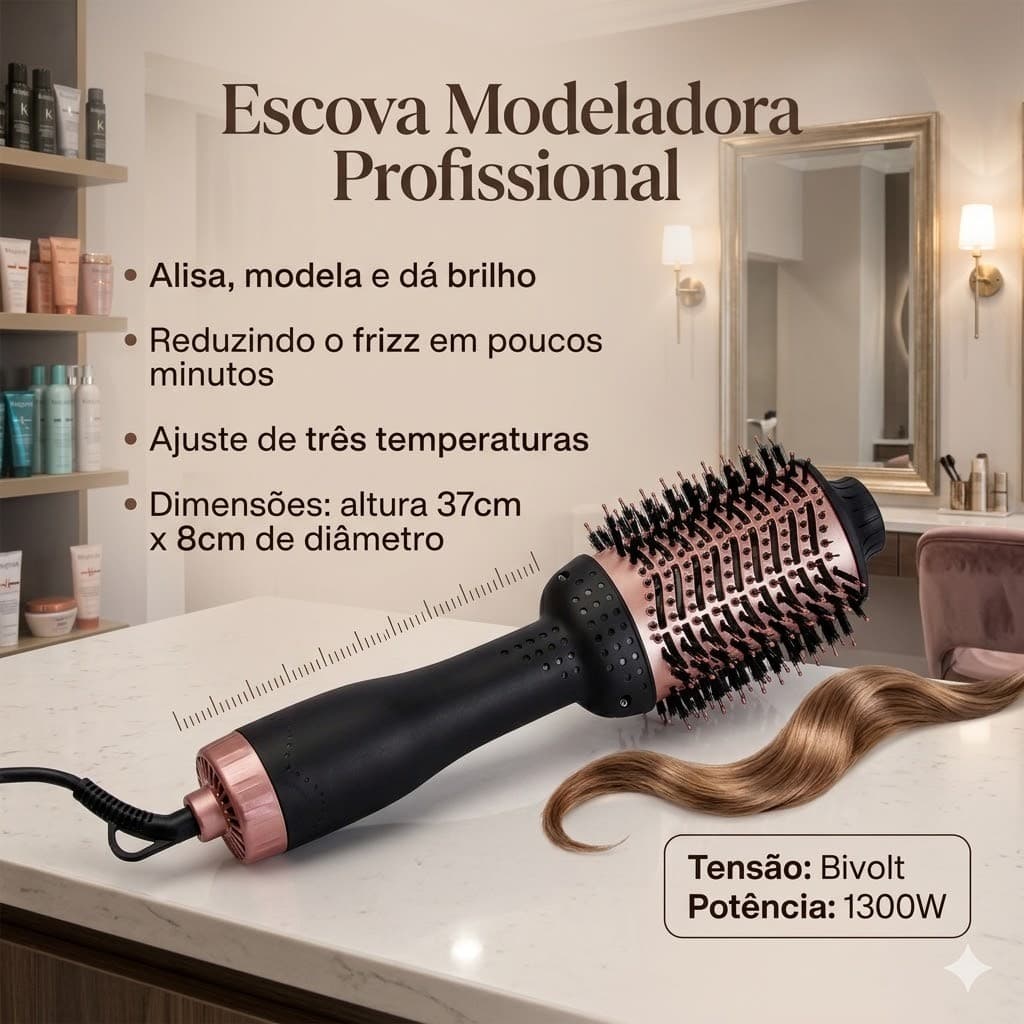 Escova Secadora Cabelo Profissional Bivolt 1300w Modeladora Alisadora Multiuso