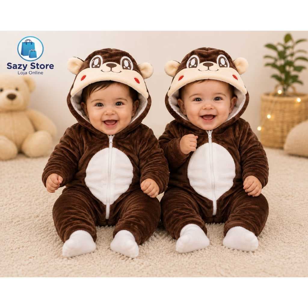 Kigurumi Bebê Esquilo Macacão Infantil Plush Quentinho Fantasia Unissex