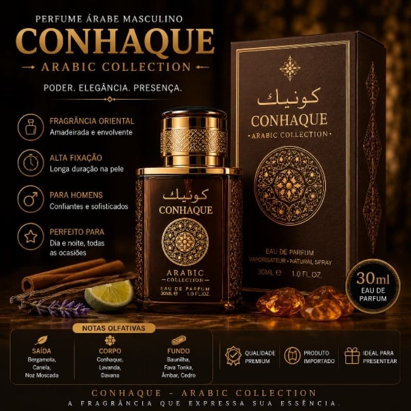Perfume Árabe Conhaque Arabic Collection Masculino 30ml Eau de Parfum Alta Fixação Importado