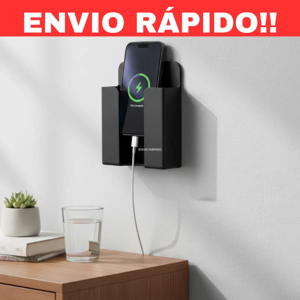 Suporte Celular   Parede Para Carregar Multiuso Preto
