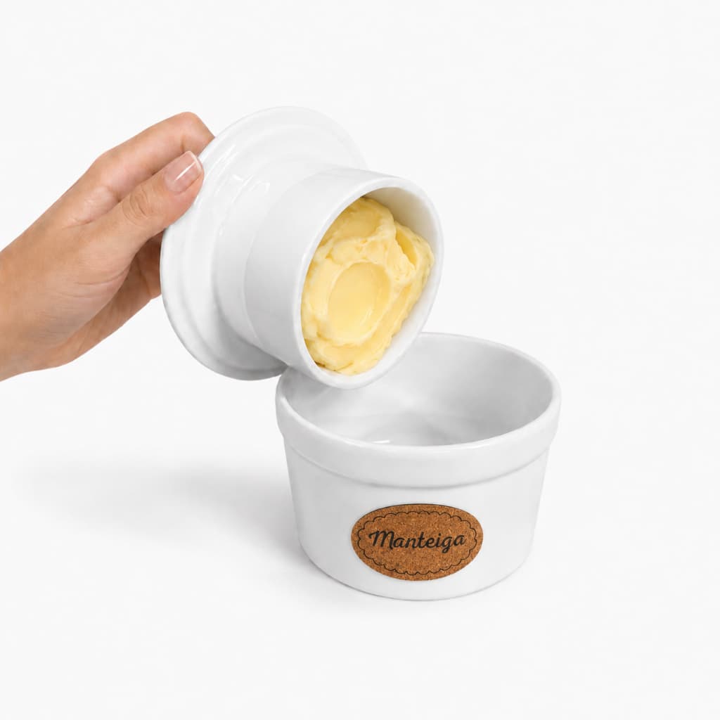 Manteigueira Francesa Porcelana 250g Mantém Manteiga Sempre Macia com Tampa Mesa Posta Premium