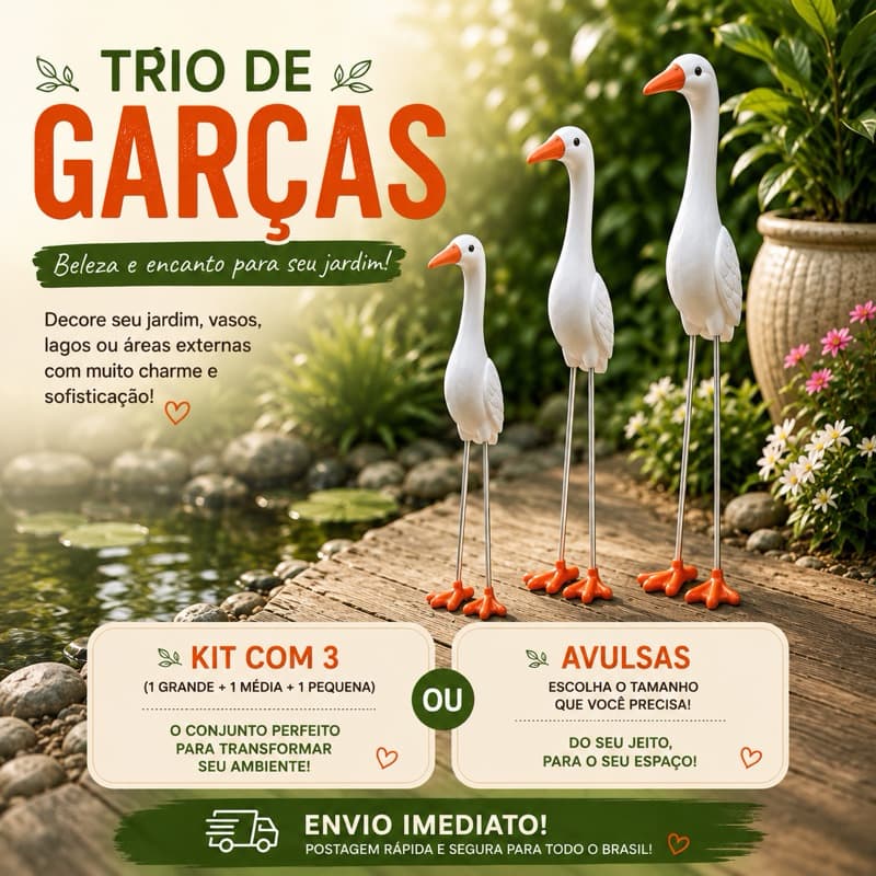 Enfeite De Jardim Garça Cerâmica Decoração Lago Piscina Grama Área Externa Resistente Sol P M G Trio