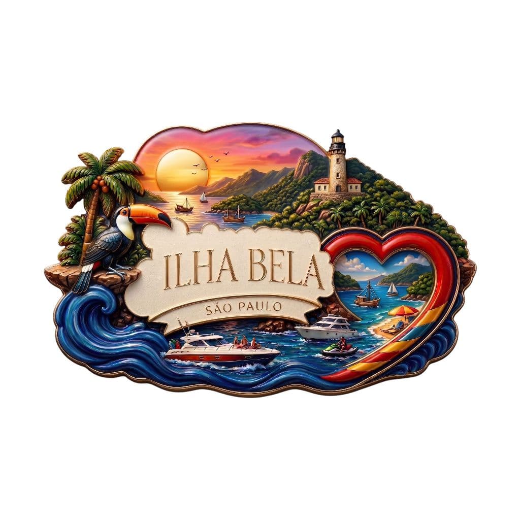 Ímã de Geladeira Ilhabela SP 8cm em MDF Resinado