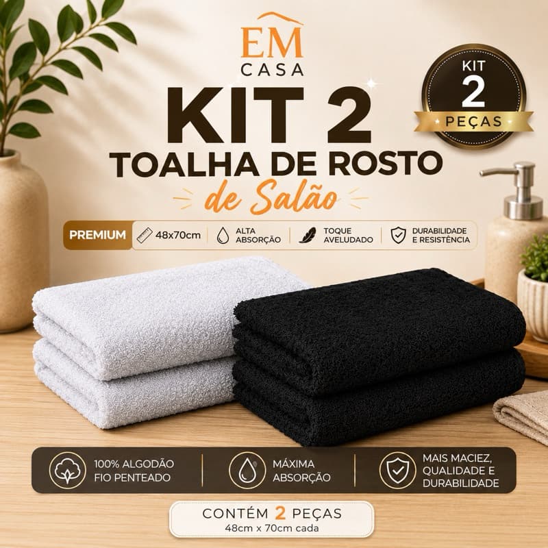Kit 2 Toalhas de Rosto Salão Premium 48x70cm 100% Algodão Alta Absorção Toque Macio