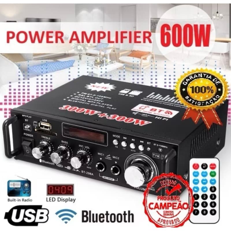Super Amplificador 220v Bass  600W Bluetooth USB FM  FM AUX  SD Karaoke controle remoto Home Cinema