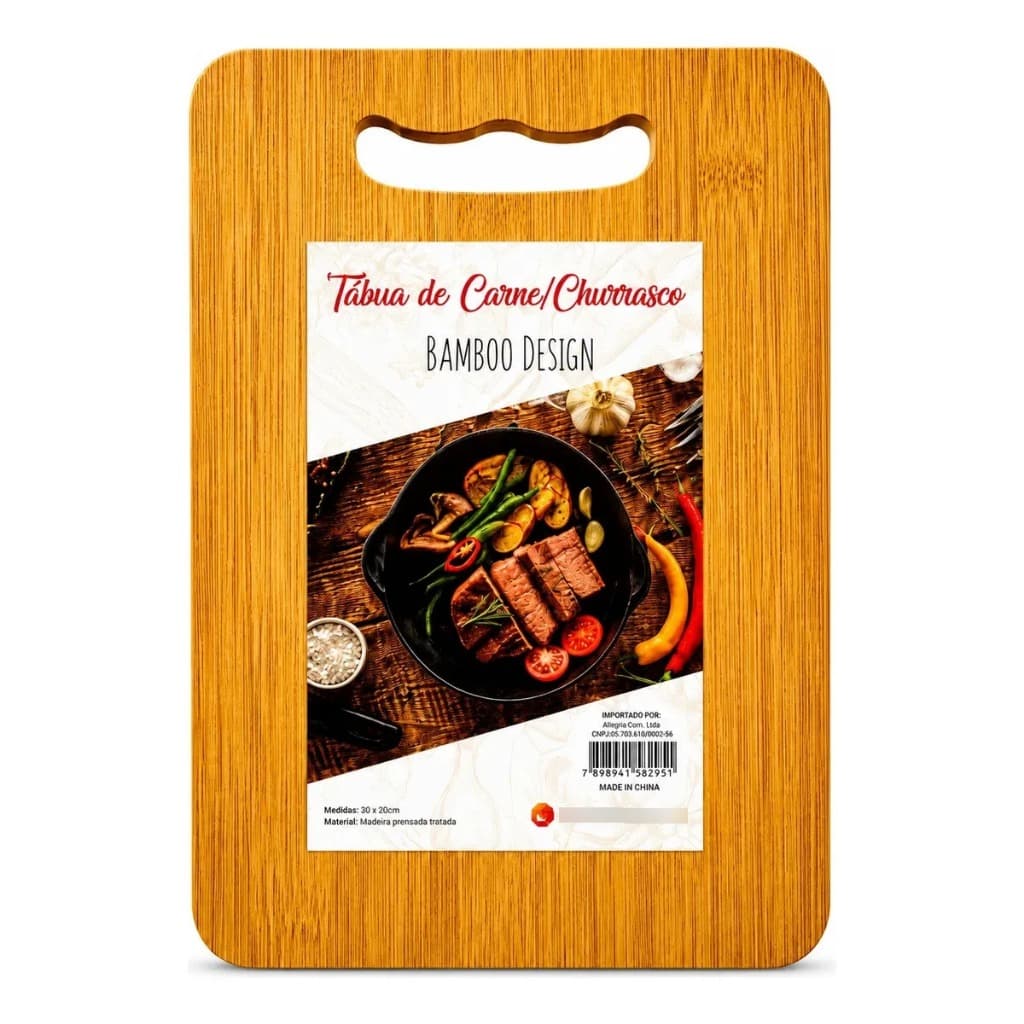 Tábua De Carne Em Bambu Ecológica Reforçada Com Alça 30x20