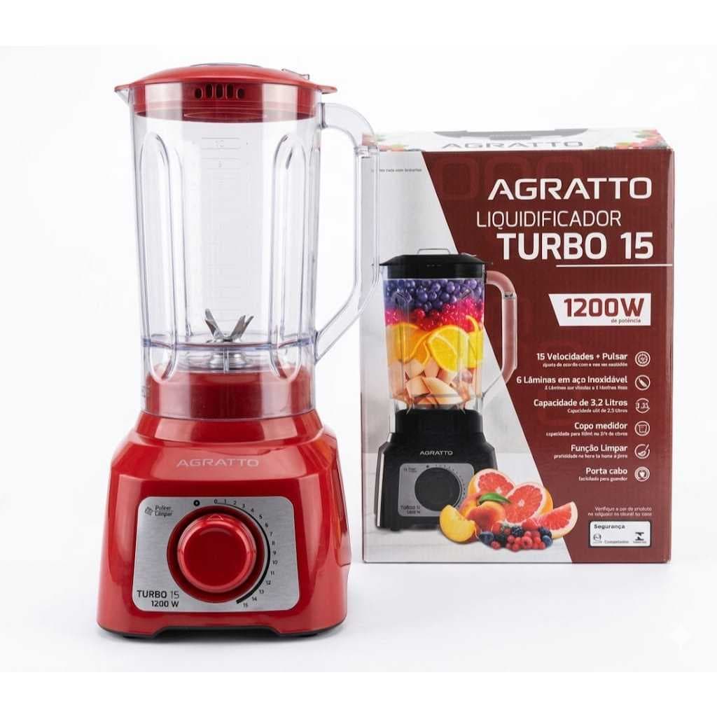 liquidificador agratto 1200w vermelho turbo 15 velocidades 127v
