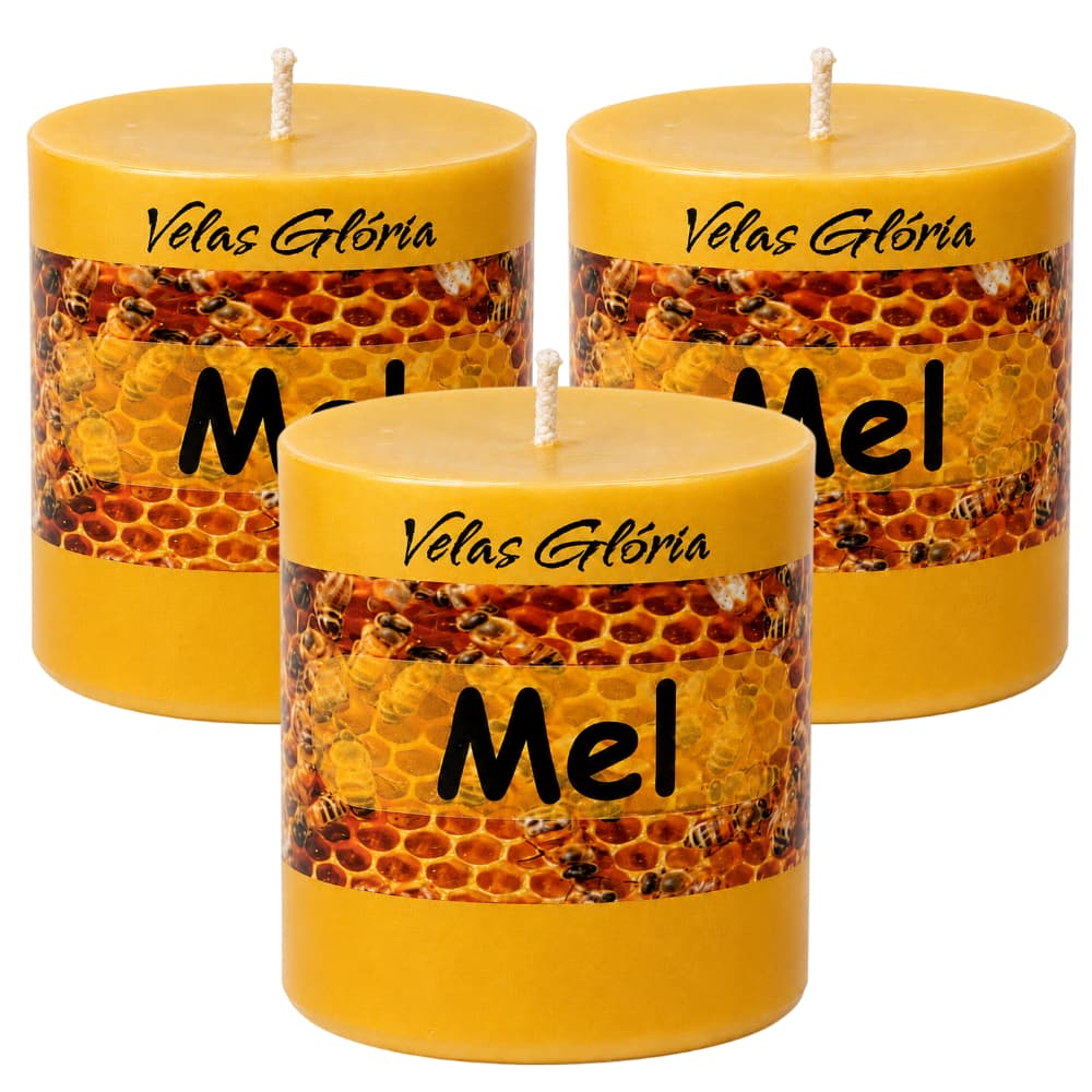 Kit 3 Velas Aromáticas de Mel, Fragrância de Mel e Favos, 93g cada
