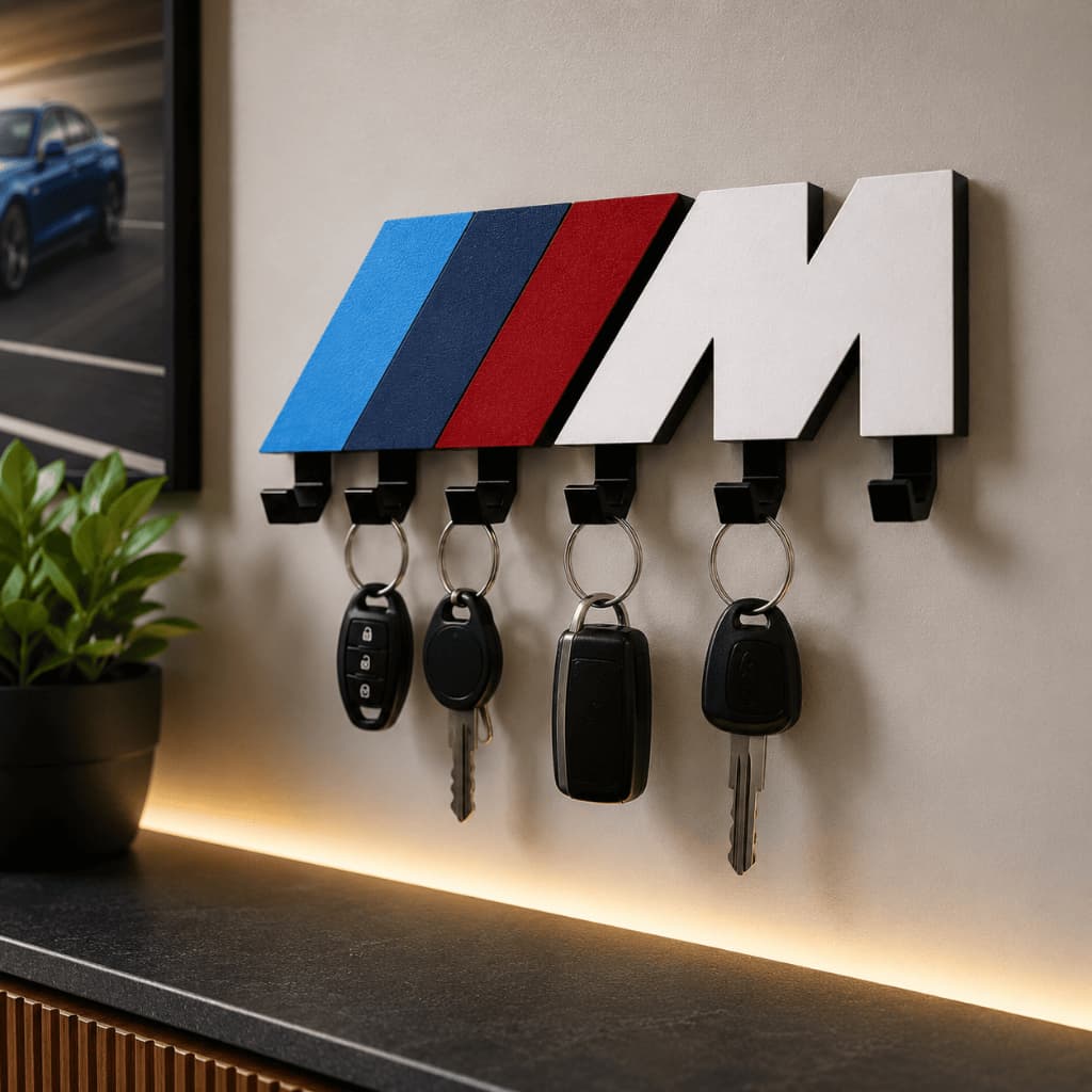 Porta Chaves de Parede BMW M Power 6 Ganchos Organizador Para Chaves de Carro Casa Garagem Oficina