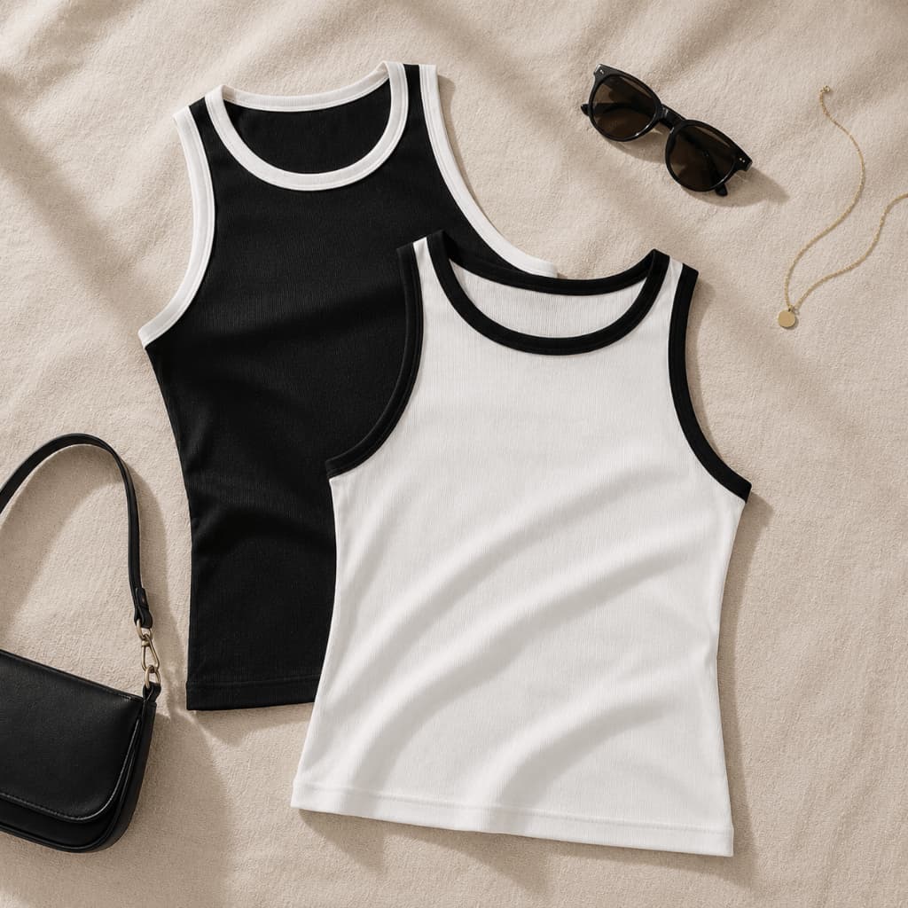 Kit 2 Regata Feminina Americana Bicolor Básica Ribana Canelada Verão