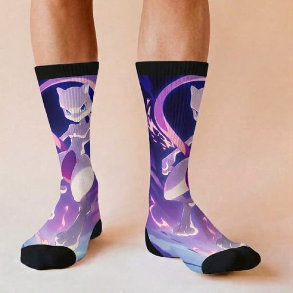 Meia Pokémon Mewtwo Cano Alto Unissex Estampa Premium Geek