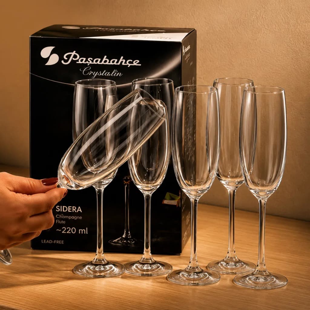 Jogo 6 taças de champanhe 220ml cristal premium kit incolor