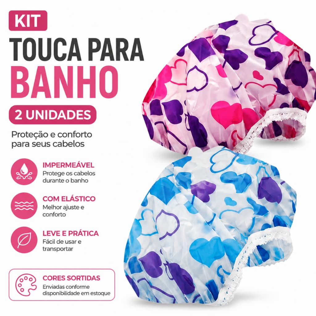 KIT 2 Toucas Plásticas para Banho Hidratação e Tintura Capilar com Elástico Reutilizável