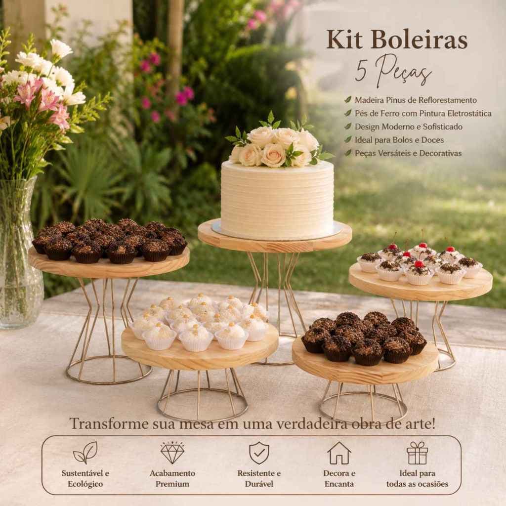 Kit Decoração Festa Dourado Suporte Bolo Doces