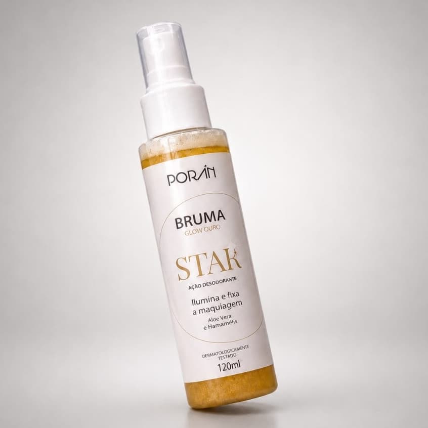 Bruma Fixadora Glow Ouro Star Porãn-Bruma Iluminadora,Bruma Fixadora,Iluminador Líquido.