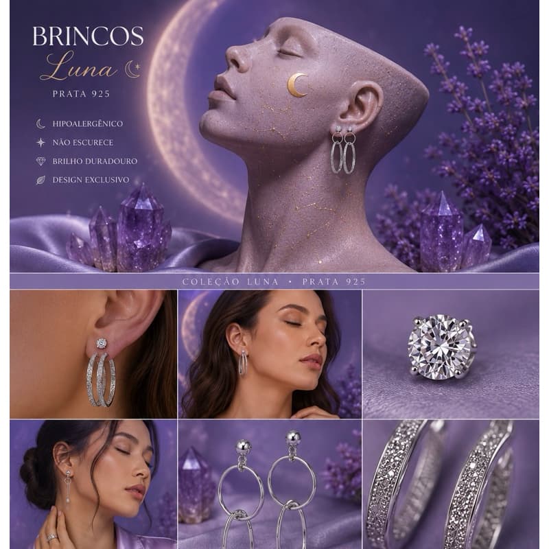 Conjunto Kit 4 Brincos Feminino Aço Inoxidável Zircônia Elegante Cor Prata
