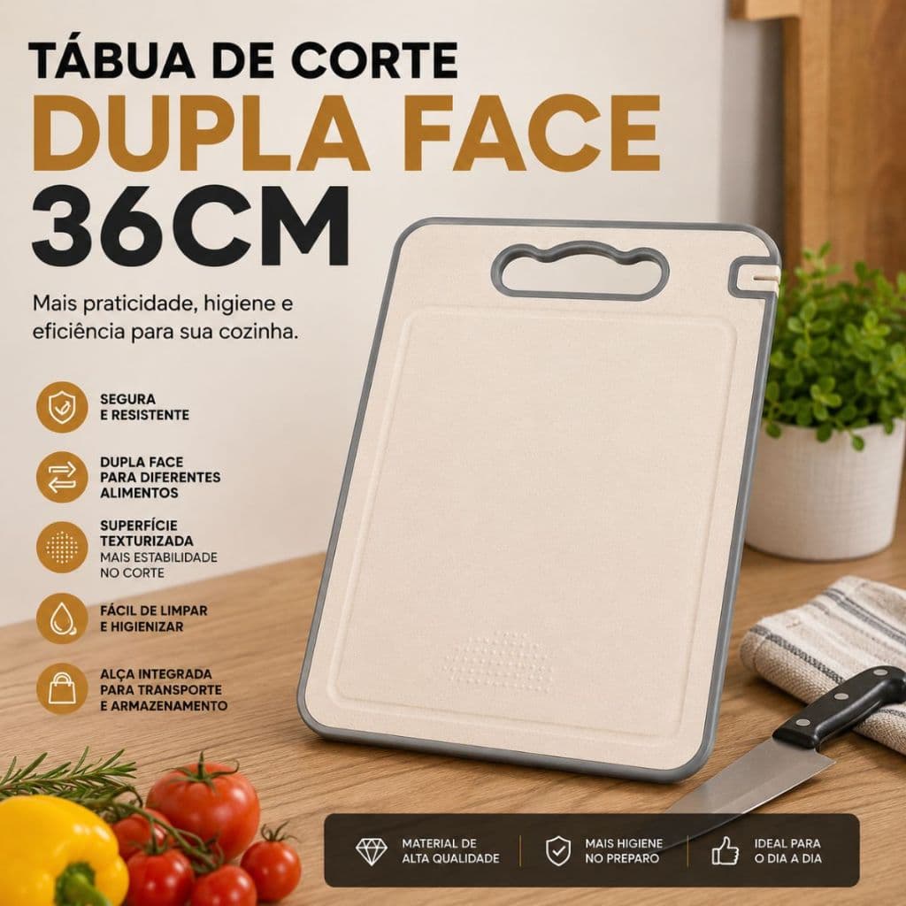 Tábua Corte Dupla Face 36cm Profissional Antiderrapante Cozinha Restaurante Carne Frutas Legumes Pro