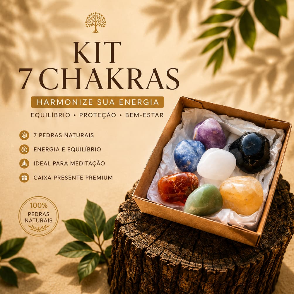 Kit 7 Chakras Pedras 3-4 cm Naturais Caixa Meditação Equilíbrio Energético e Limpeza Espiritual