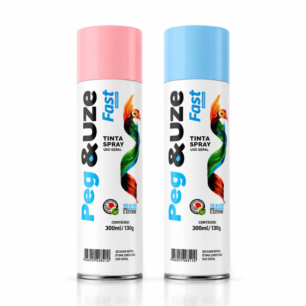 Kit Tinta Spray Peg&Uze Uso Geral Baby Rosa e Azul 300ml 2 Unidades