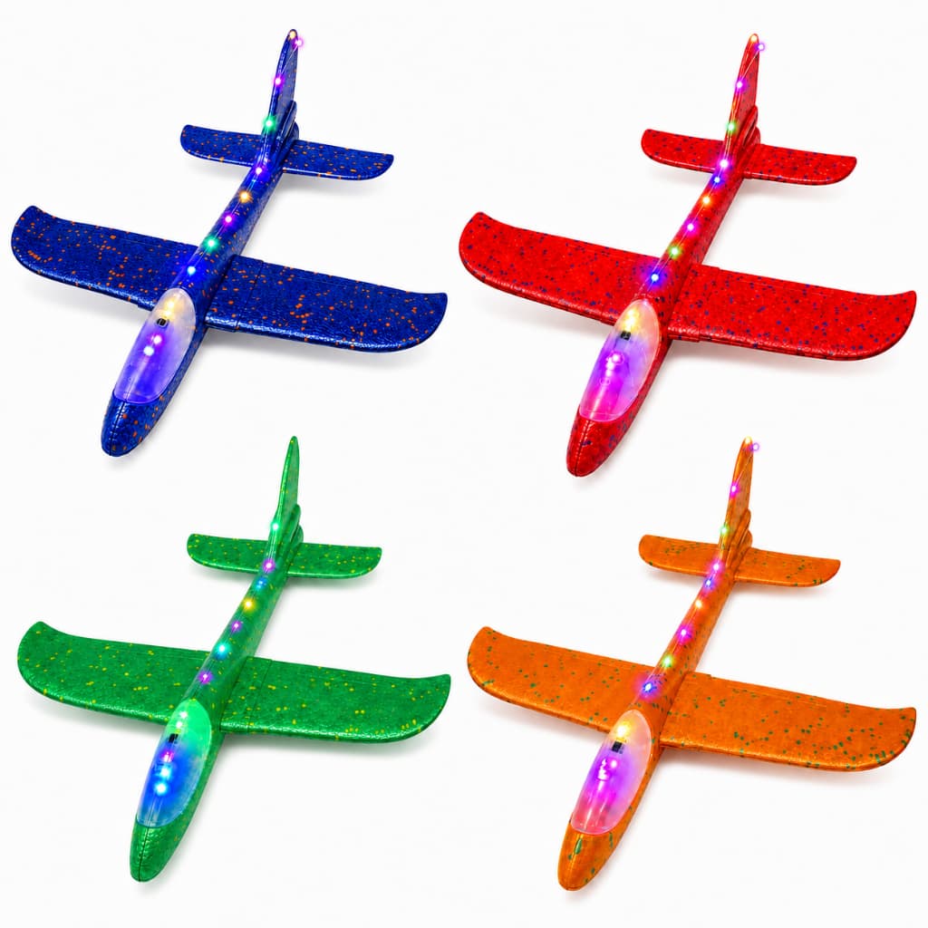 Avião De Isopor Planador 48cm Com Luz LED Voo Longo Infantil Brinquedo