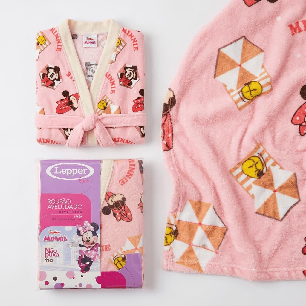 Roupão Infantil Lepper Aveludado Encanto Minnie Mickey Com Bolsos