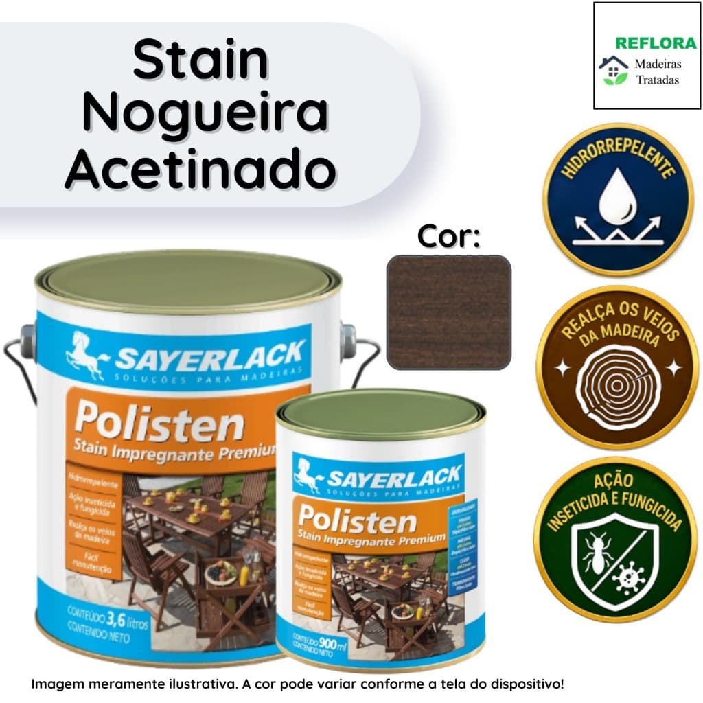 Polisten Stain Nogueira Acetinado 900ml e 3,6L Sayerlack Proteção para Madeira