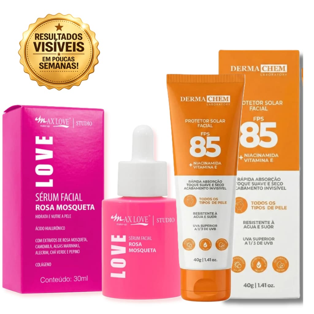 Kit Clareador De Manchas Rosa Mosqueta Anti Idade + Protetor Solar FPS85 Rotina Skincare Facial