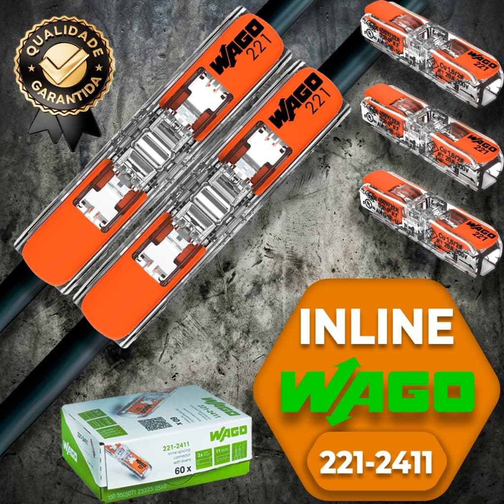 Conector de Fio Elétrico Wago 221-2411 Emenda 4mm² conexão automática Kits 3, 5, 6, 10, 12 e 15 pc
